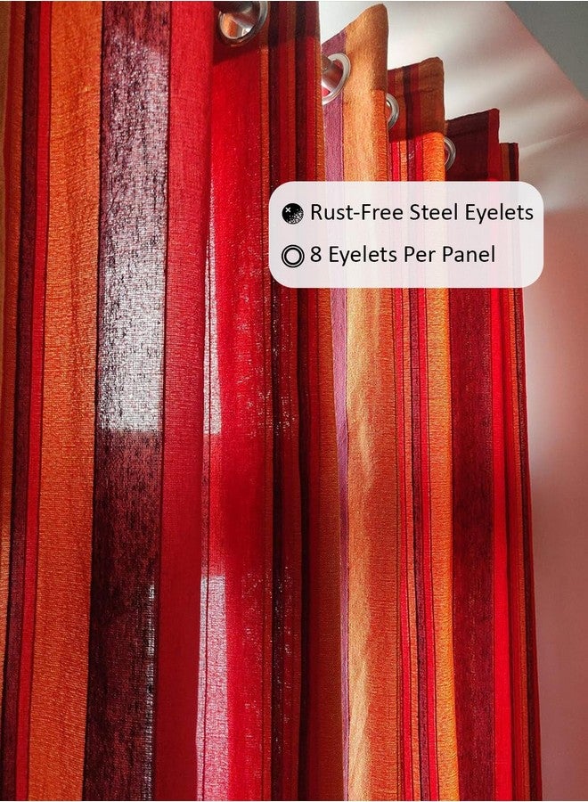 RANGBHAR Handloom Cotton Curtain For Doors And Windows With Eyelets, Striped, Red, 4 X 7 Ft, Pack Of 2(Eyelet) - Image 2