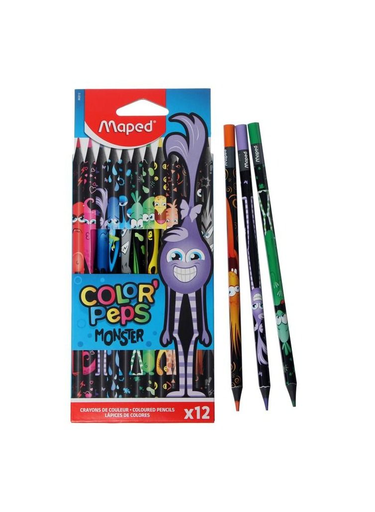 مابد أقلام تلوين خشبية أسود مكون من 12 لون - Image 2