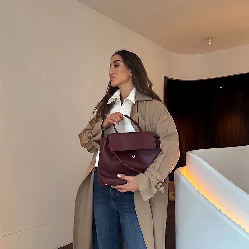 Popular -Selling Plain Fashion Light Luxury Versatile Bow Gold Buckle Single Shoulder Crossbody Handheld Genuine Leather Tote Bag - Image 5