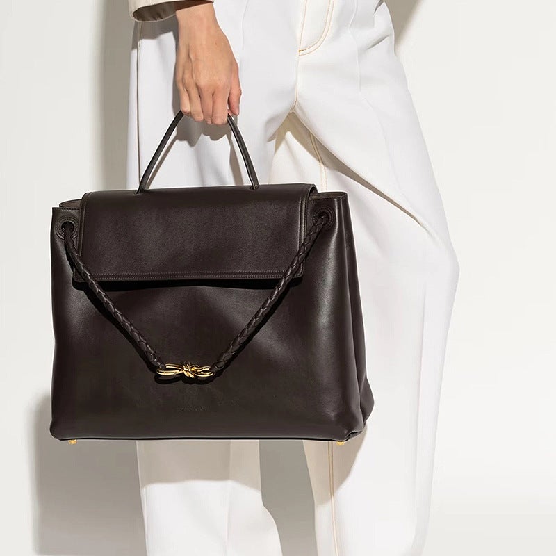 Popular -Selling Plain Fashion Light Luxury Versatile Bow Gold Buckle Single Shoulder Crossbody Handheld Genuine Leather Tote Bag - Image 2