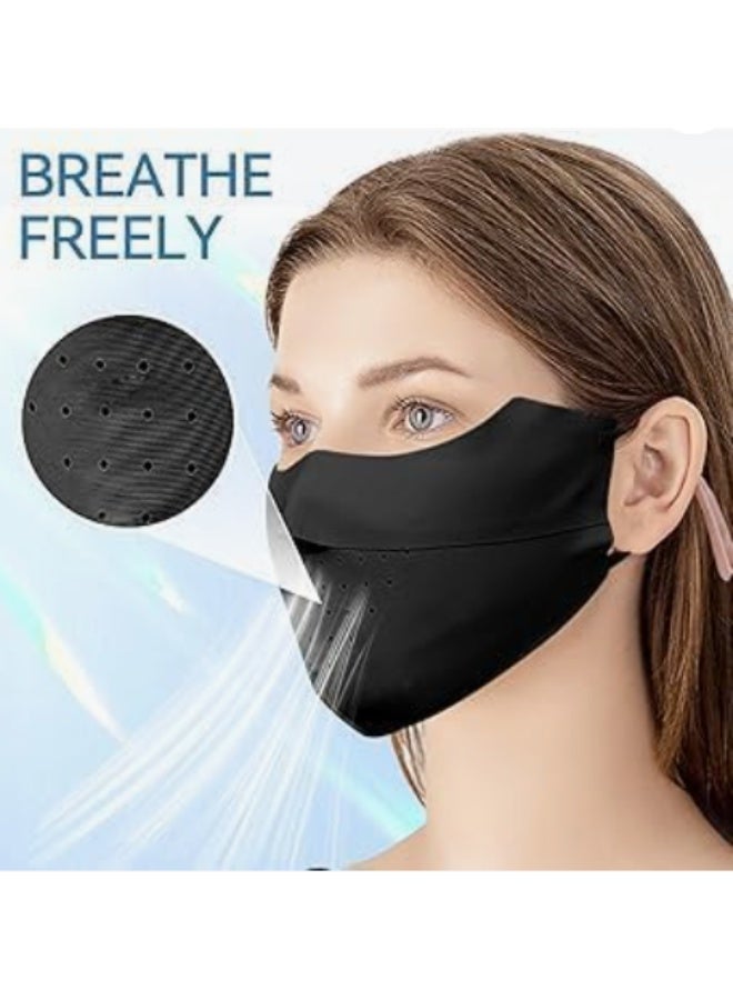 3 Pack UV Protection Face Mask, Ice Silk Sun Protection Face Shield with Adjustable Ear Loops, Breathable Reusable UV Mask for Outdoor Sports, Running, Skiing, Cycling, Golf (Pink, Black, Gray) - Image 4