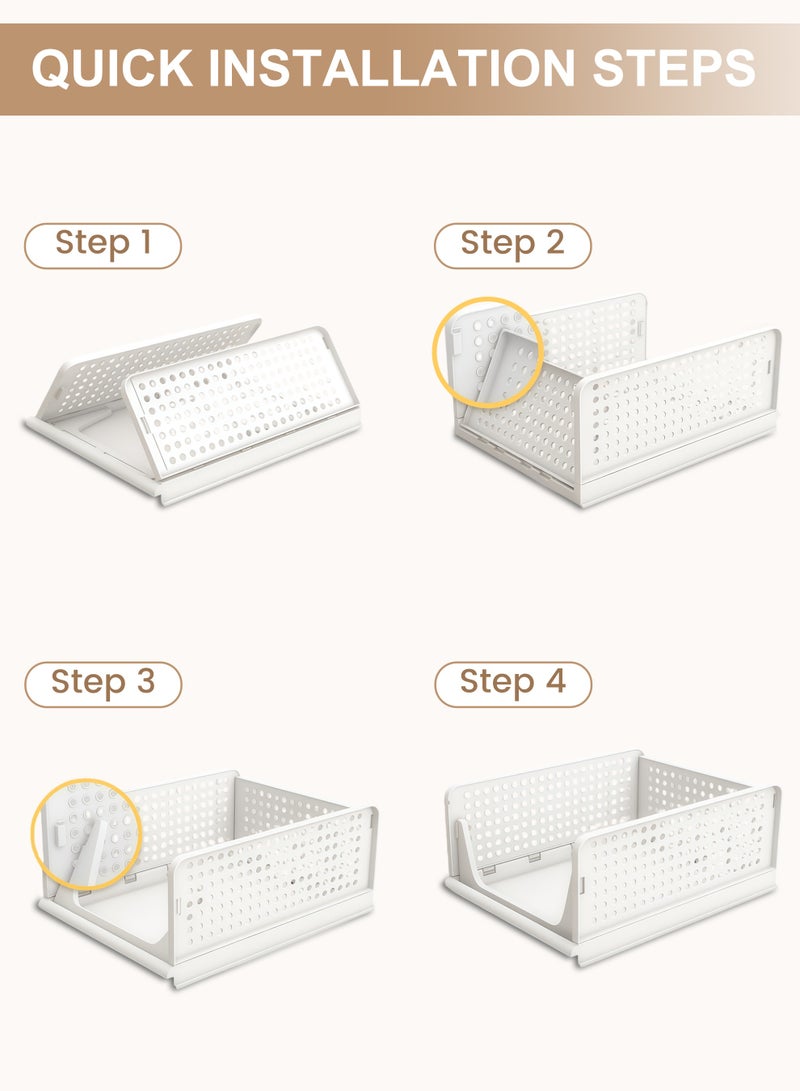 5 Pack Clothes Storage, Stackable Storage Bins, Multifunctional & Foldable Closet Organizer Divided, Space-Saving, Suitable for Clothing, T-Shirts, Pants, Toys, and Books, White - Image 3