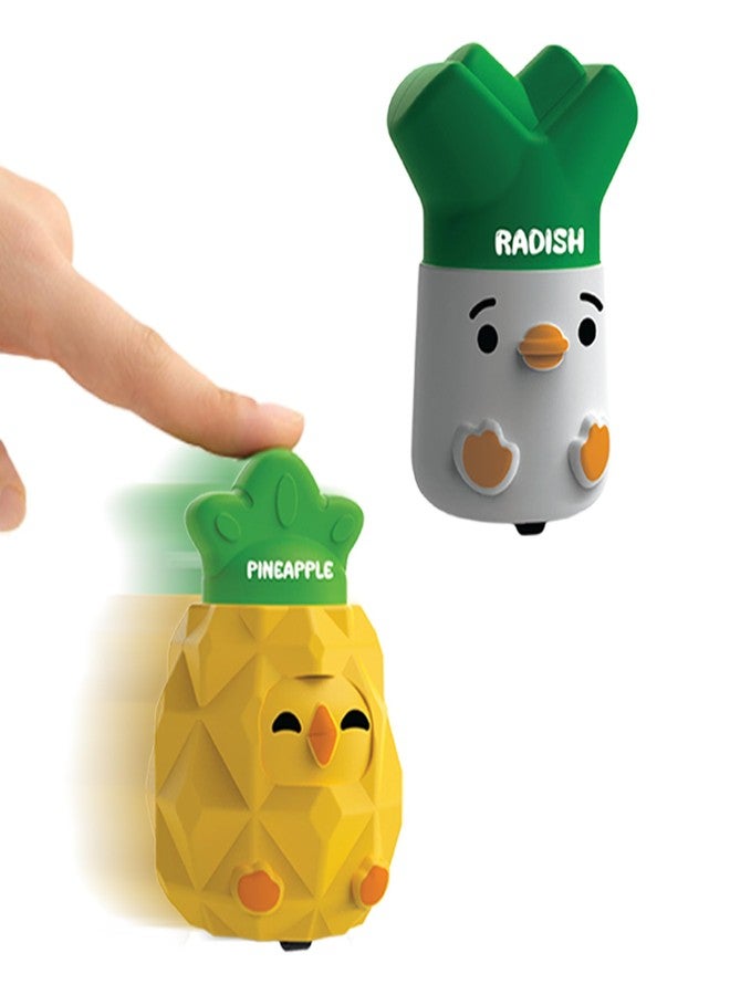 innovitoy مجموعة ألعاب Innovitoy Press & Go Veggie Runner للأطفال، قطعتان، بتصميمات ملونة للفجل والأناناس، سيارات ألعاب تعمل بالضغط والانطلاق، أفضل هدية للأطفال من عمر 3 سنوات فما فوق - Image 1