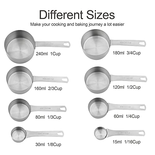 Smithcraft Measuring Cup Set of 8 Stainless Steel Measuring Cups18/8(304) Steel Material Heavy Duty 8 Measuring Cups and 1 Ring Set of 9 - Image 4