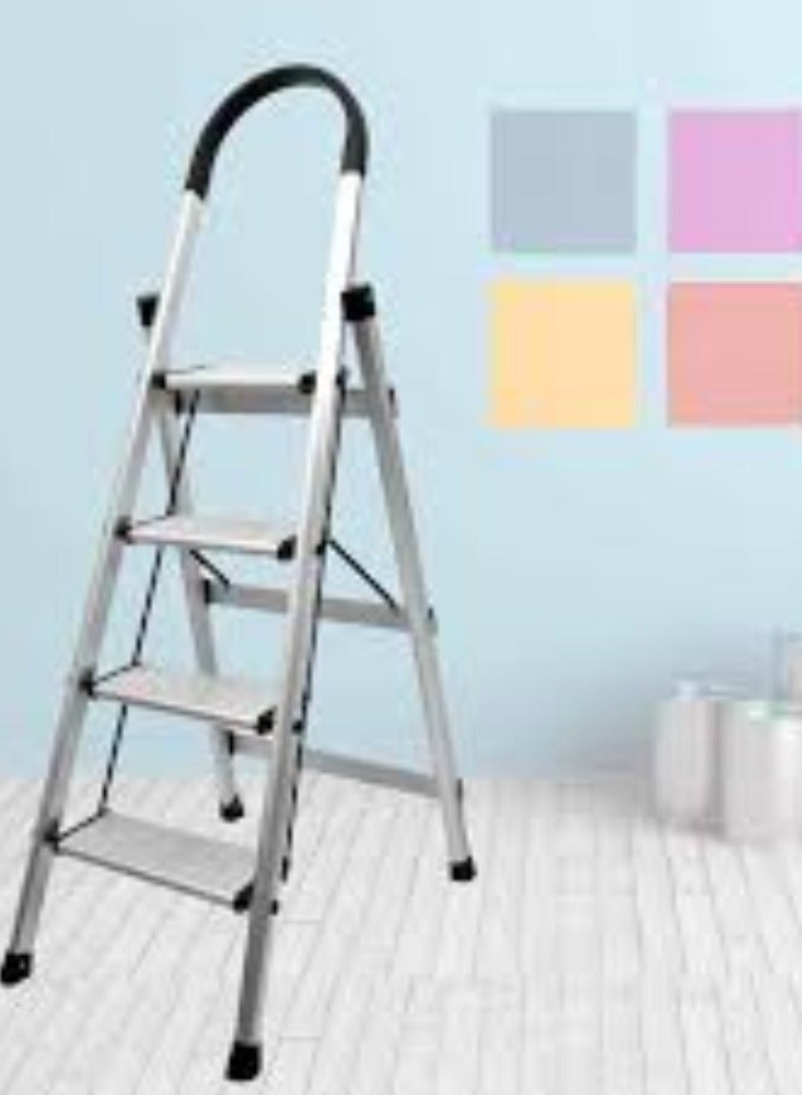 KNP KNP 4 Steps Aluminum Ladder in silver is a robust and versatile tool designed for a variety of tasks around the home, office, or job site.  - Image 2
