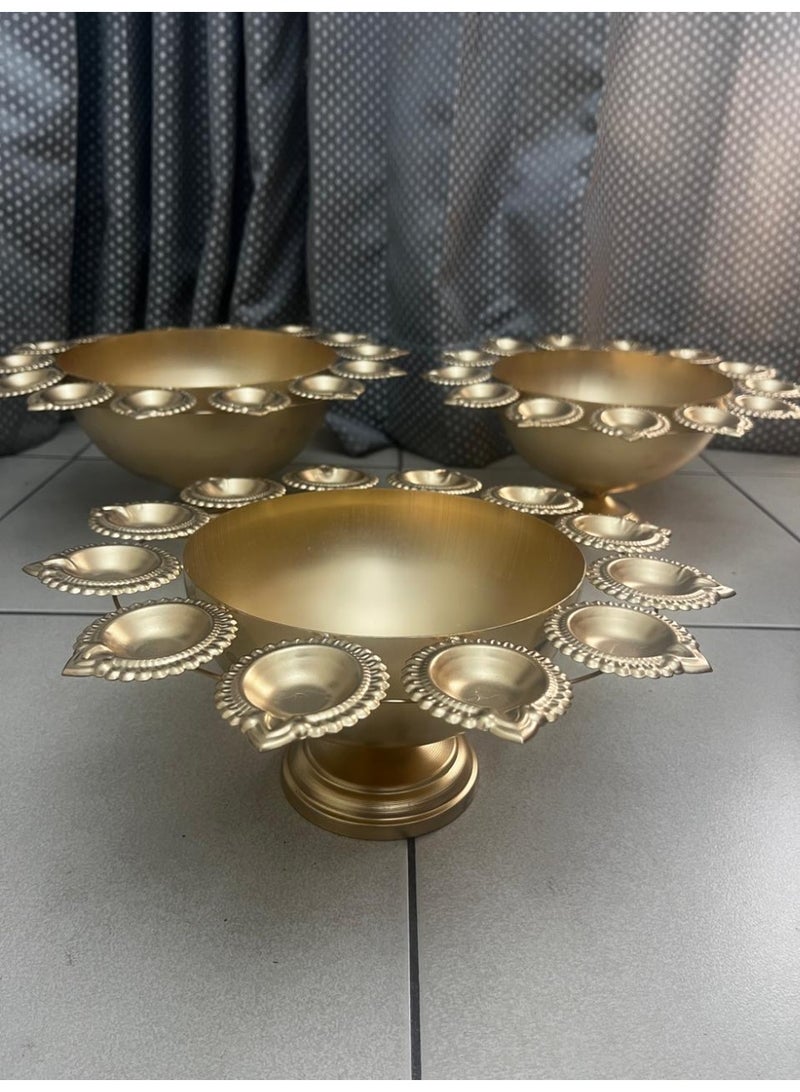 Diwali / Diwali decor / Elegant Brass Urli Bowl with Tealight Holders – Traditional Decorative Centerpiece for Festivals & Home Décor (Set of 3) - Image 3