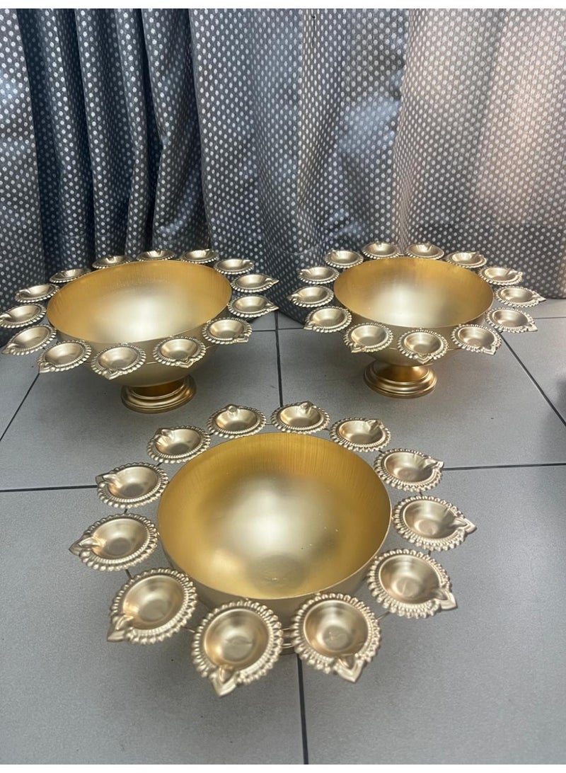 Diwali / Diwali decor / Elegant Brass Urli Bowl with Tealight Holders – Traditional Decorative Centerpiece for Festivals & Home Décor (Set of 3) - Image 2