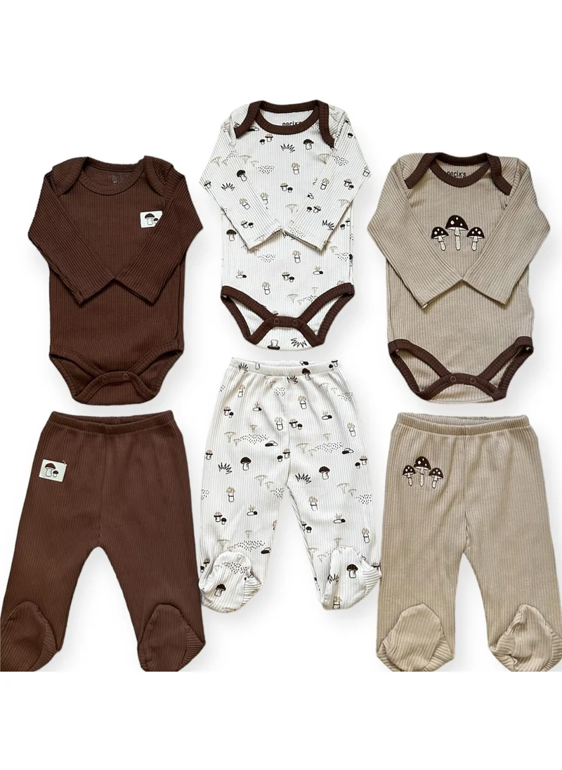 Necix'S Altıntaş Baby Mushroom Patterned Bodysuit Three Piece Set