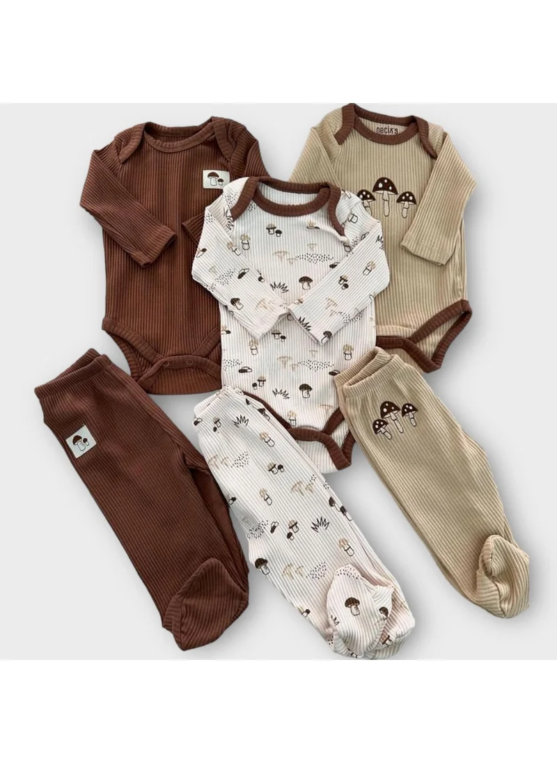 Necix'S Altıntaş Baby Mushroom Patterned Bodysuit Three Piece Set