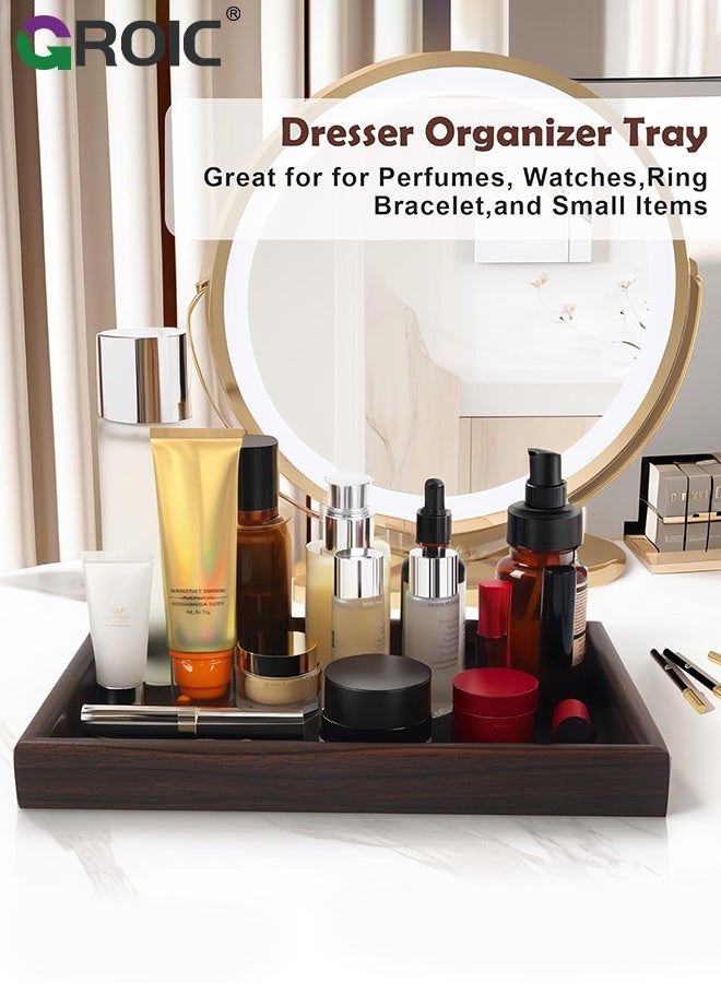 GROIC Leather Tray,Home Decorative Wooden Rectangle, Black Woven Leather,Perfect Serving Tray for Living Room, Coffee Table Home Decor Enthusiasts, Vanity Tray for All Occasions, Jewelry Storage - Image 4