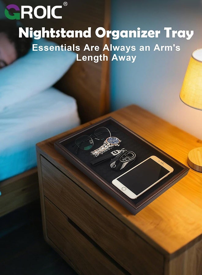 GROIC Leather Tray,Home Decorative Wooden Rectangle, Black Woven Leather,Perfect Serving Tray for Living Room, Coffee Table Home Decor Enthusiasts, Vanity Tray for All Occasions, Jewelry Storage - Image 3