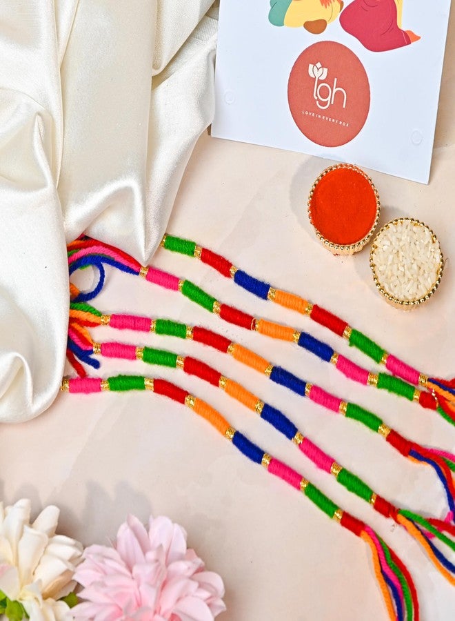 IGH Set of 5 Rakhi for Brother, Bhai, Bhabhi, Bhaiya, Bro, Sister, Bhatija Rakhi Threads on Rakshabandhan Designer Rakhee Bracelet - Multicolor (5 Thread Rakhi, Greeting Card) - Image 2
