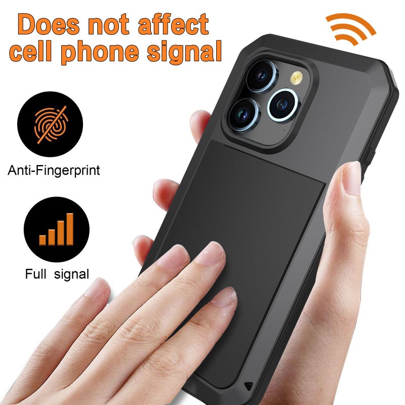 Marrkey for iPhone 14 Case, 360 Full Body Protective Cover Heavy Duty Shockproof Tough Armour Aluminum Metal Case with Silicone Built-in Screen Protector for Apple iPhone 14 6.1 Inch - Black - Image 4