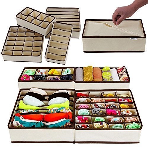 AR Mall 4 Packs Drawer Organisers DividersWardrobe Organiser Collapsible Closet Cabinet Organizer Underwear Storage Boxes for Storing Socks Bra Handkerchiefs - Image 1