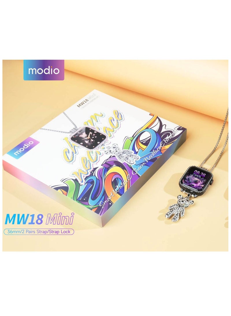 modio - Modio MW 18 Mini 36 mm HD Display Smart Watch with 2 Pair Strap and Stylish Chain Necklace and Bracelet with Wireless Charger Black - Image 1