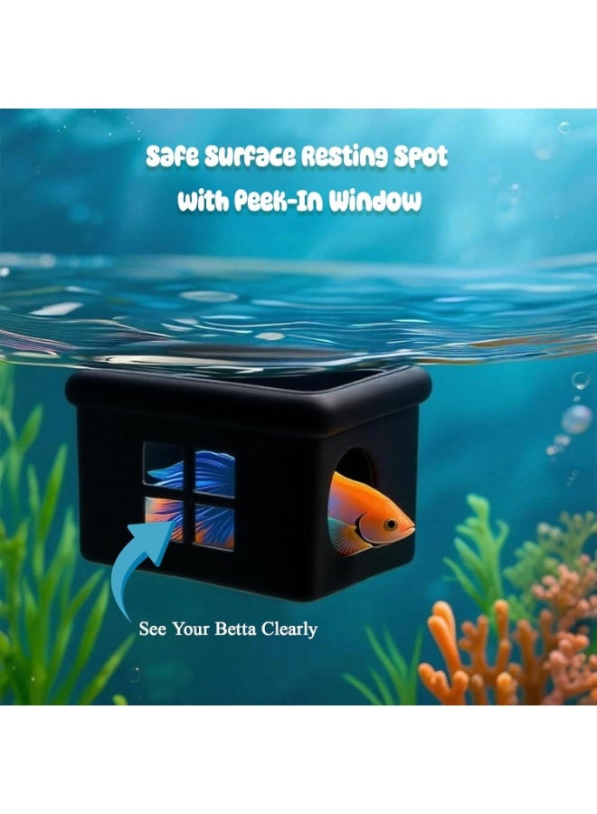 SYOSI Floating Betta Fish Hideout, 3D Aquarium Breeding Box and Shelter, Resting Cave with Feeding Platform for Betta Tanks, Small Fish Aquarium Decor with Viewing Window (3.67 x 2.87 x 2.16 Inch) - Image 4