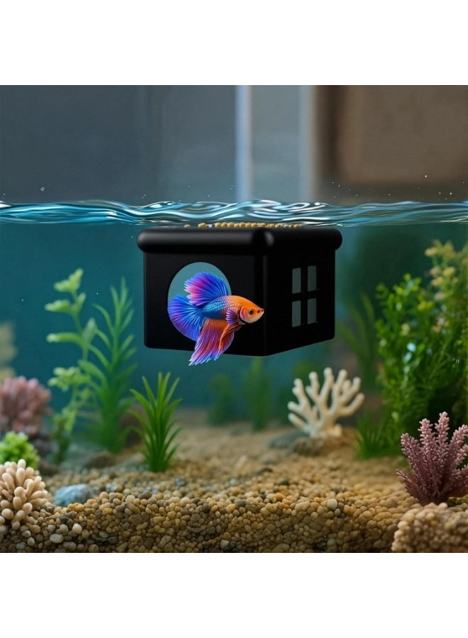 SYOSI Floating Betta Fish Hideout, 3D Aquarium Breeding Box and Shelter, Resting Cave with Feeding Platform for Betta Tanks, Small Fish Aquarium Decor with Viewing Window (3.67 x 2.87 x 2.16 Inch) - Image 1