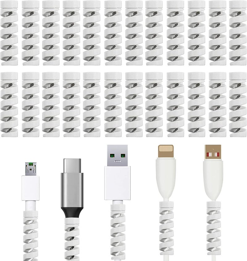 STRIFF 24 Pieces Highly Flexible Silicone Micro USB Protector, Mouse Cable Protector, Suit for All Cell Phones, Computers and Chargers (White) - Image 1