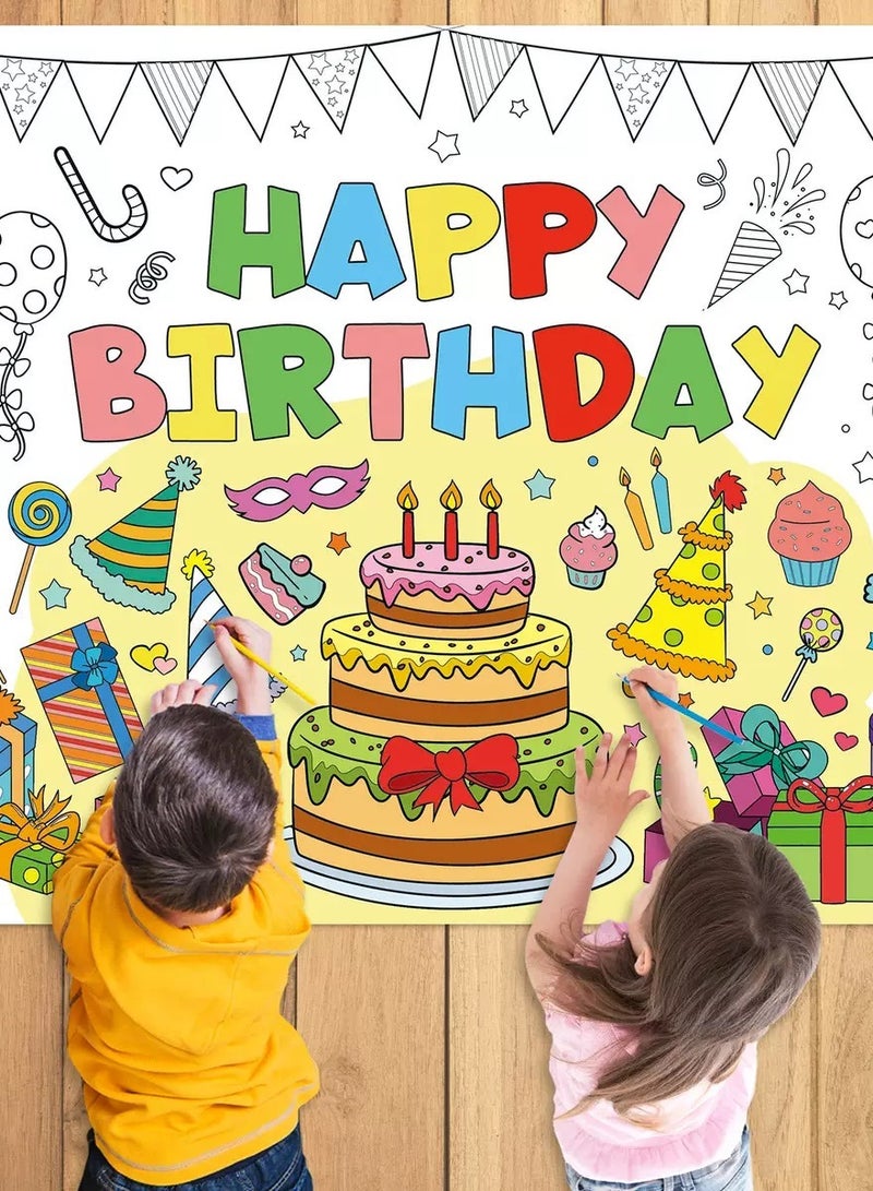 Birthday Coloring Poster for Kids Giant Coloring Poster Birthday Coloring Tablecloth Jumbo Birthday Coloring Poster for Classroom Birthday Party Favors Boys Girls Birthday Party Poster 43.3"x31.4" - Image 1
