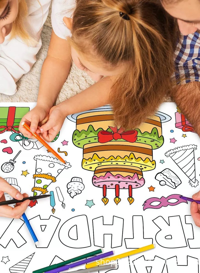 Birthday Coloring Poster for Kids Giant Coloring Poster Birthday Coloring Tablecloth Jumbo Birthday Coloring Poster for Classroom Birthday Party Favors Boys Girls Birthday Party Poster 43.3"x31.4" - Image 2