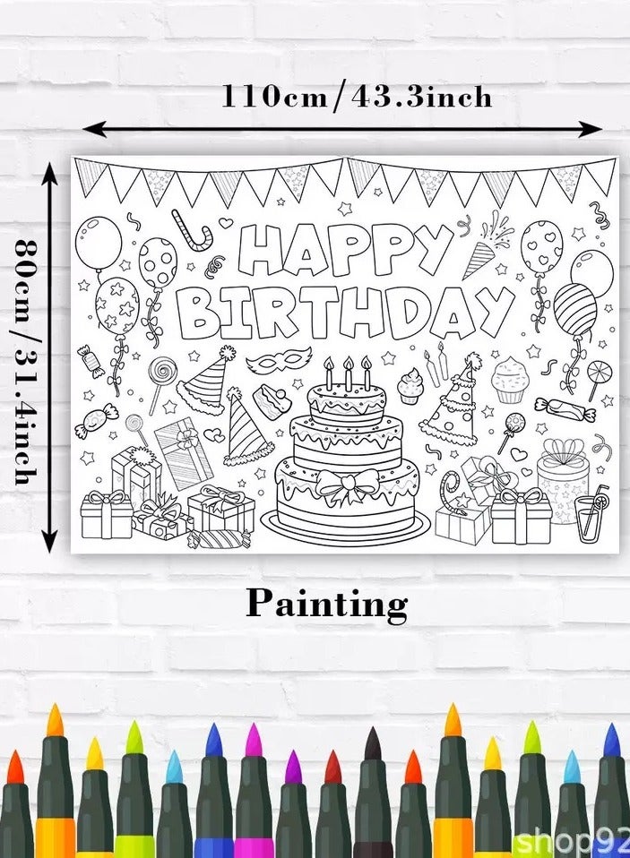 Birthday Coloring Poster for Kids Giant Coloring Poster Birthday Coloring Tablecloth Jumbo Birthday Coloring Poster for Classroom Birthday Party Favors Boys Girls Birthday Party Poster 43.3"x31.4" - Image 3