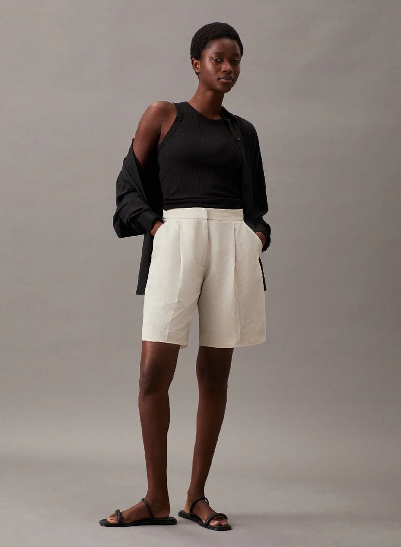 CALVIN KLEIN Wide Linen Blend Tailored Shorts - Image 4