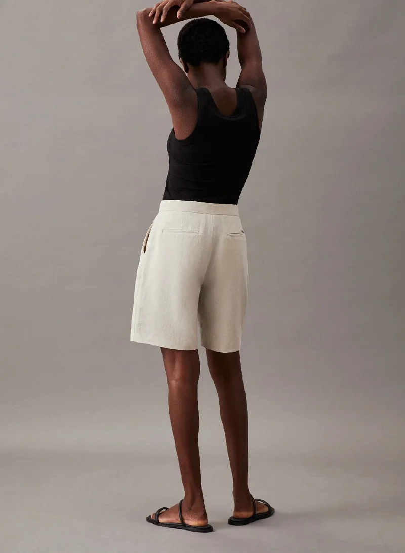 CALVIN KLEIN Wide Linen Blend Tailored Shorts