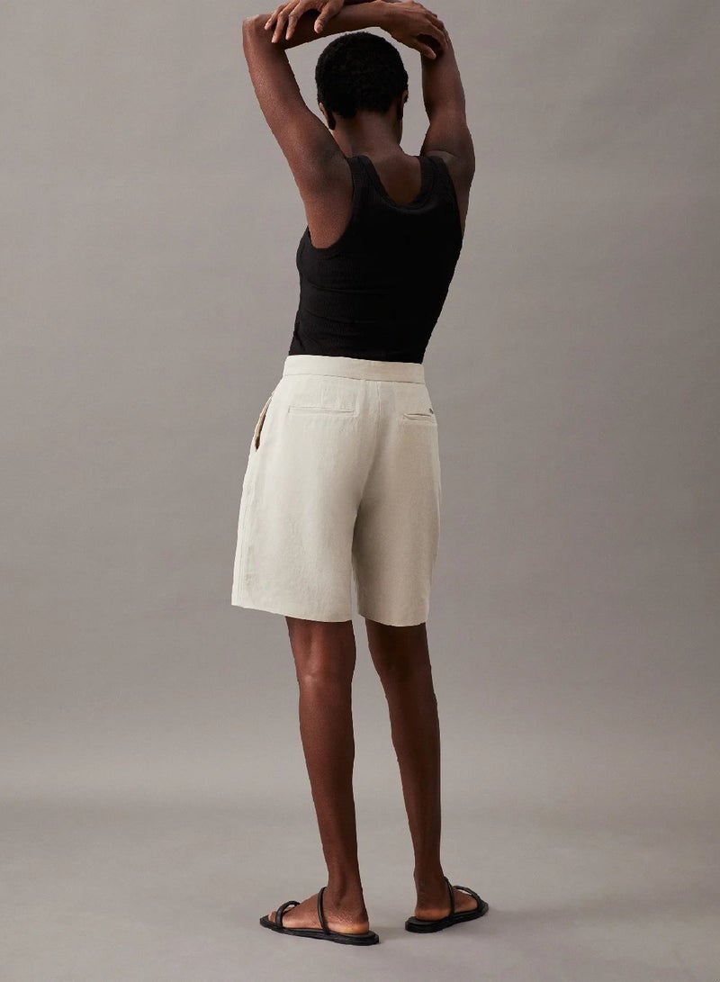 CALVIN KLEIN Wide Linen Blend Tailored Shorts - Image 2