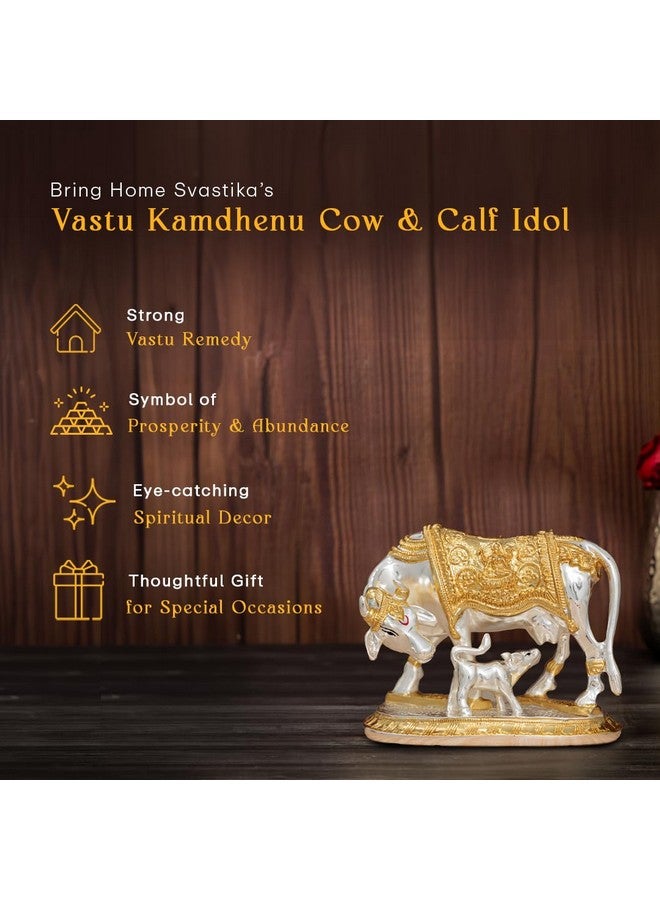 Svastika Vastu Kamdhenu Cow with Calf Idol | 24K Gold & 999 Silver Plated | Excellent Vastu Correction Remedy for Financial Problems | Wedding & Housewarming Gift (5 Inch) - Image 2