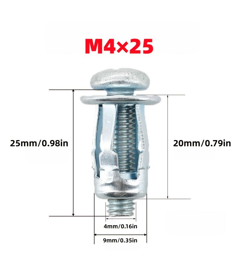M4x25 Heavy Duty Iron Anchor Bolts 18 Pack Curtain Expansion Clips Rivet Nuts Lock Nuts - Image 4
