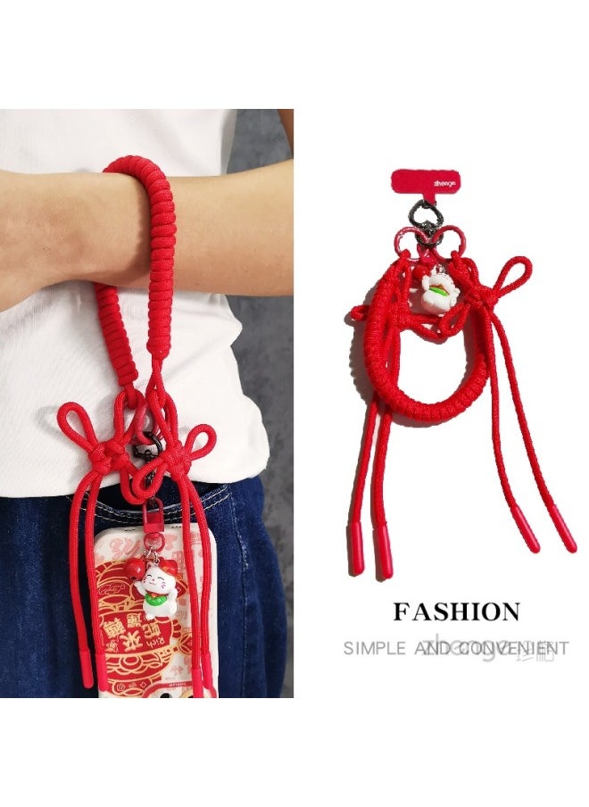 Generic - 2025 Year Chinese Knot Red Woven Mobile Phone Lanyard Wrist Short Strong And Durable Outdoor Travel Ins Style-Specifications Support Image Upload:[red And Blue] Chinese Knot Braided Bracelet + Red Long Clip + Black Love Buckle - Image 1