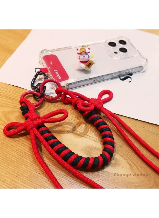 Generic - 2025 Year Chinese Knot Red Woven Mobile Phone Lanyard Wrist Short Strong And Durable Outdoor Travel Ins Style-Specifications Support Image Upload:[red And Blue] Chinese Knot Braided Bracelet + Red Long Clip + Black Love Buckle - Image 1