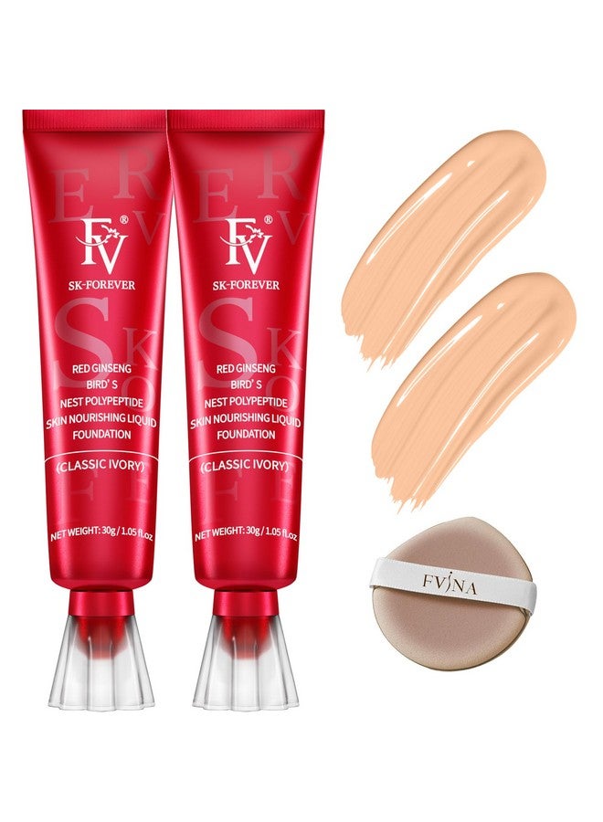 FV FV 2 Pack Waterproof Foundation, Lightweight & Medium Coverage Foundation with Matte Finish, Oil Control Long Lasting Liquid Foundation Makeup for Oily Normal Skin (Classic Ivory, 1.05 fl.oz) - Image 1