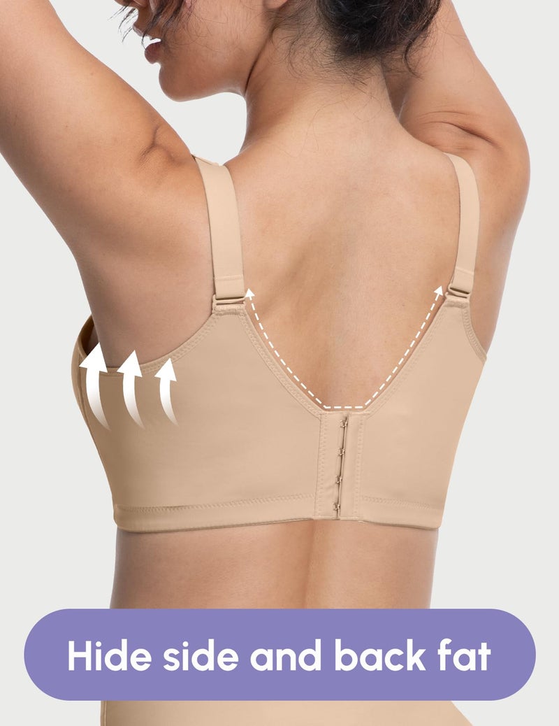 FallSweet Wireless Add 2 Cups Padded Plunge Bras Back Smoothing Push Up Brasieres, Beige, 36B - Image 4