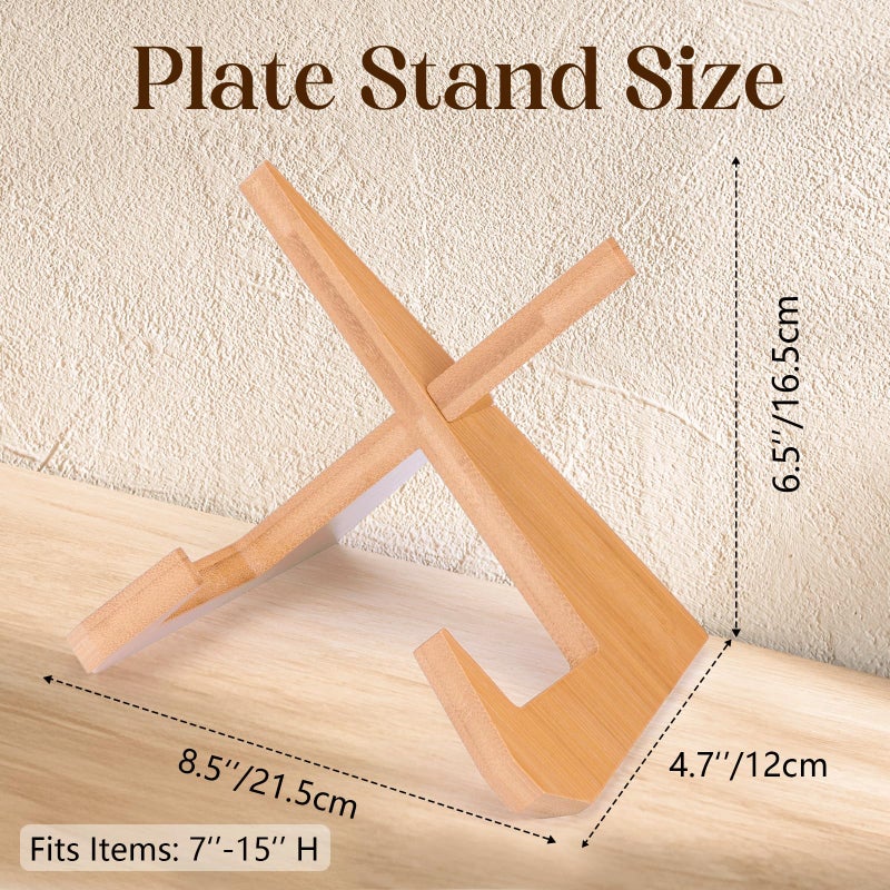 XKDOUS 2 Pack Plate Holders for Displaying 6.5 Inch Decorative Plate Display Stand Heavy Duty Bamboo Picture Frame Stands Cook Book Holder for Kitchen - Image 3