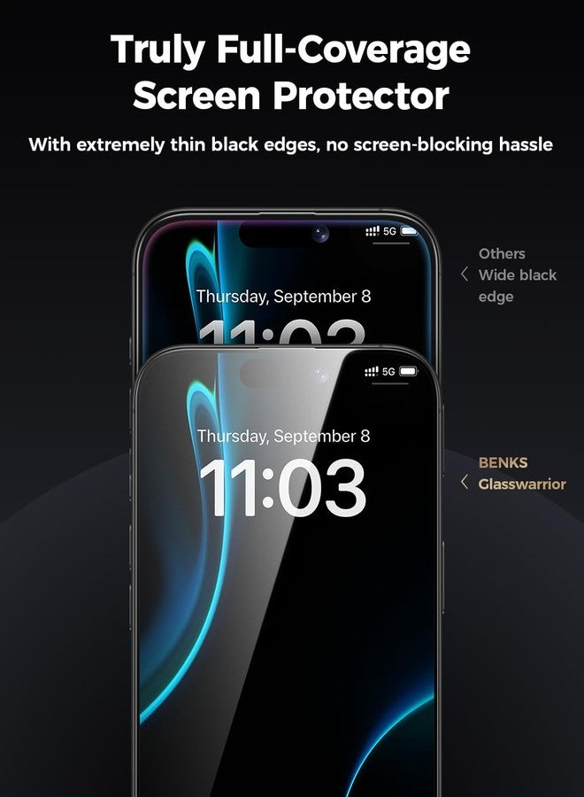 BENKS GlassWarrior Sapphire Screen Protector for iPhone 17 Pro Max 6.9 inch, 3D Curved Full Coverage Tempered Glass, Ultra HD Clarity, Anti-Fingerprint, Scratch & Shatter Resistant - Image 3