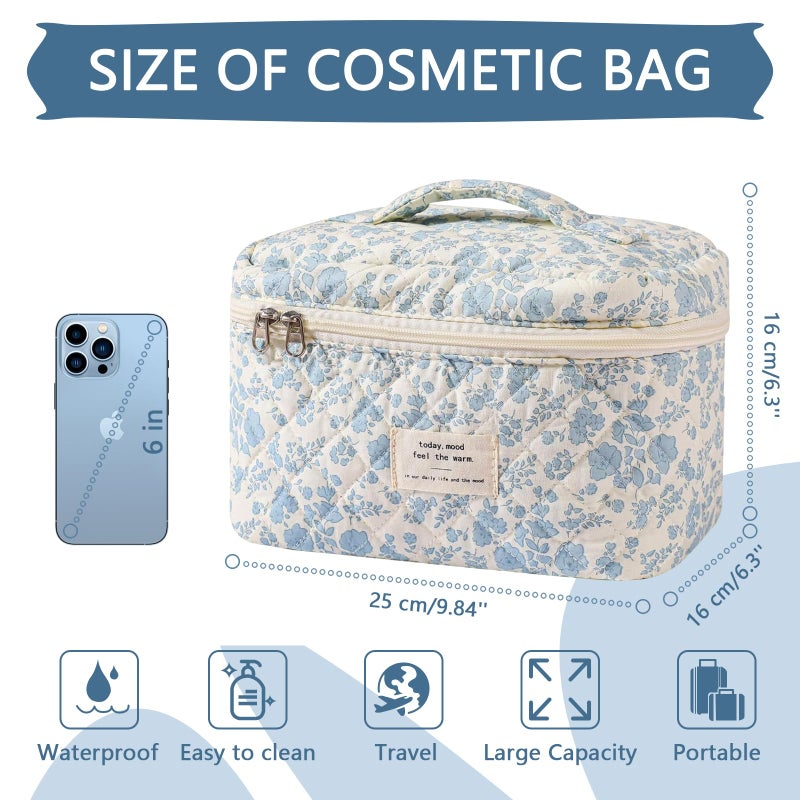 Gosect Large Makeup Bag, Cute Cosmetic Bag for Women Girls, Floral Coquette Aesthetic Toiletry Bag, Travel Make Up Organizer Bag (BDLH) - Image 2