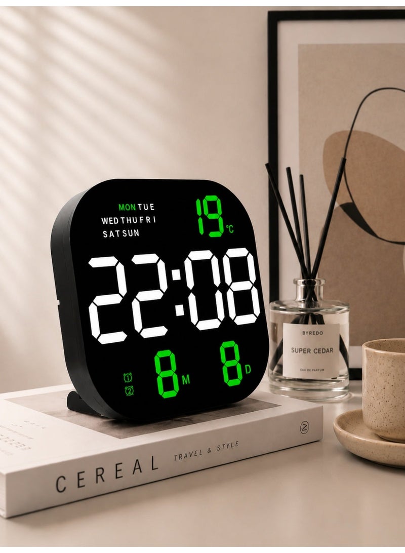 CRONY 6633 Electronic Clock Multifunctional Large Screen Square Led Wall clock Remote Control digital alarm clock.23×3×23cm - Image 1
