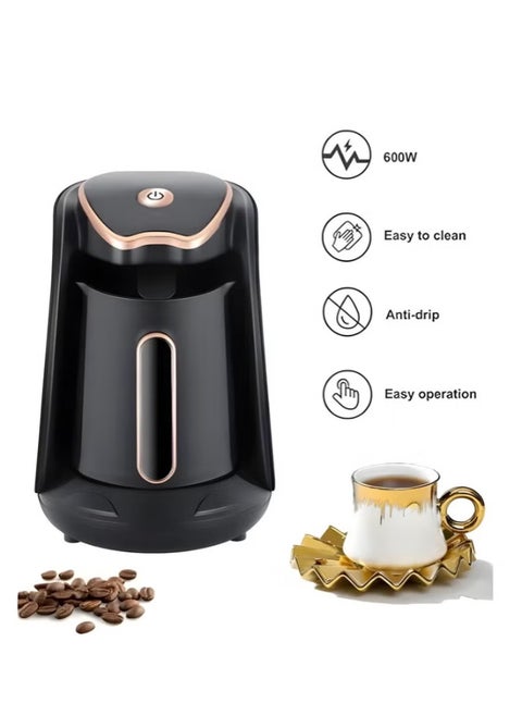 Turkish Coffee Maker, 600W, 300ml Electric Coffee Pot, 4 cups of coffee, one button operation, easy to clean, Black