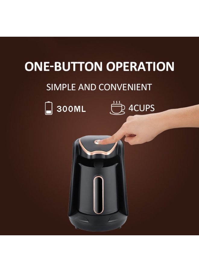 Turkish Coffee Maker, 600W, 300ml Electric Coffee Pot, 4 cups of coffee, one button operation, easy to clean, Black