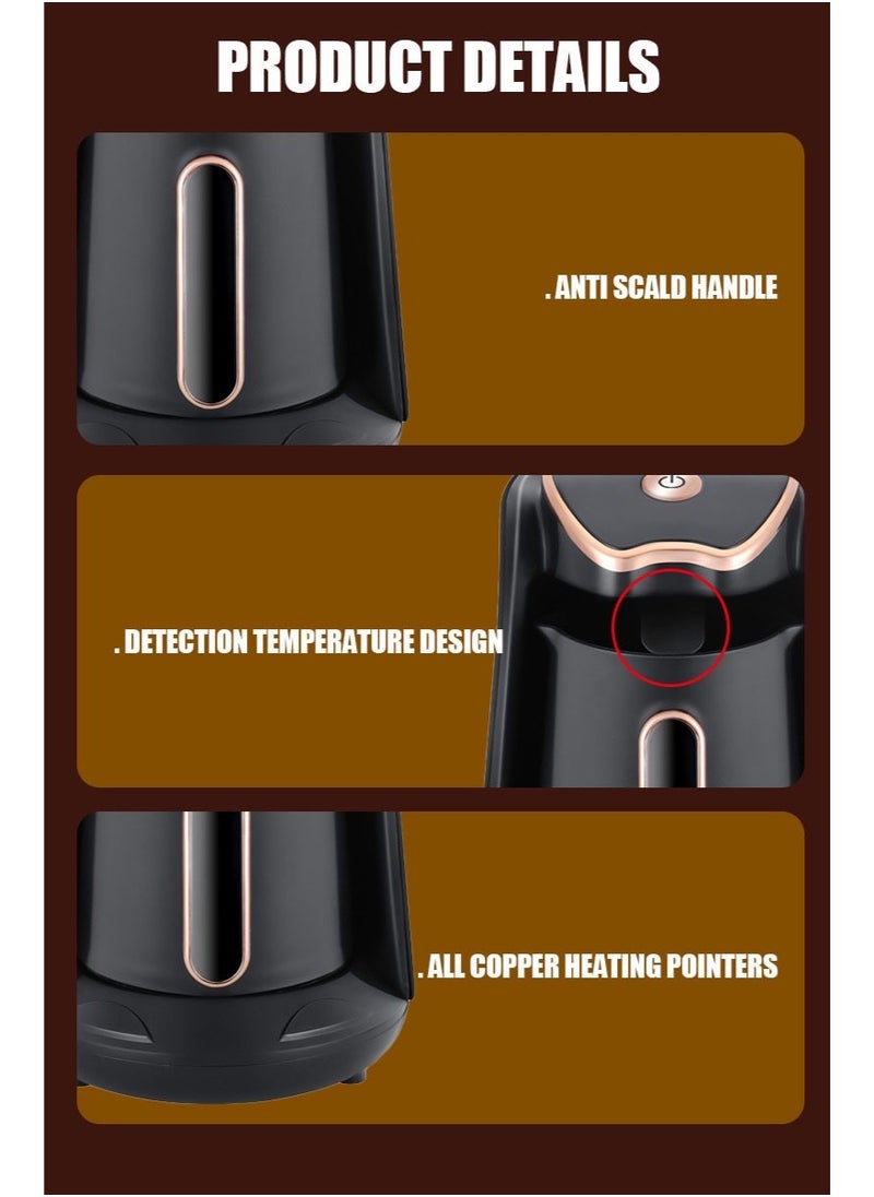 Turkish Coffee Maker, 600W, 300ml Electric Coffee Pot, 4 cups of coffee, one button operation, easy to clean, Black