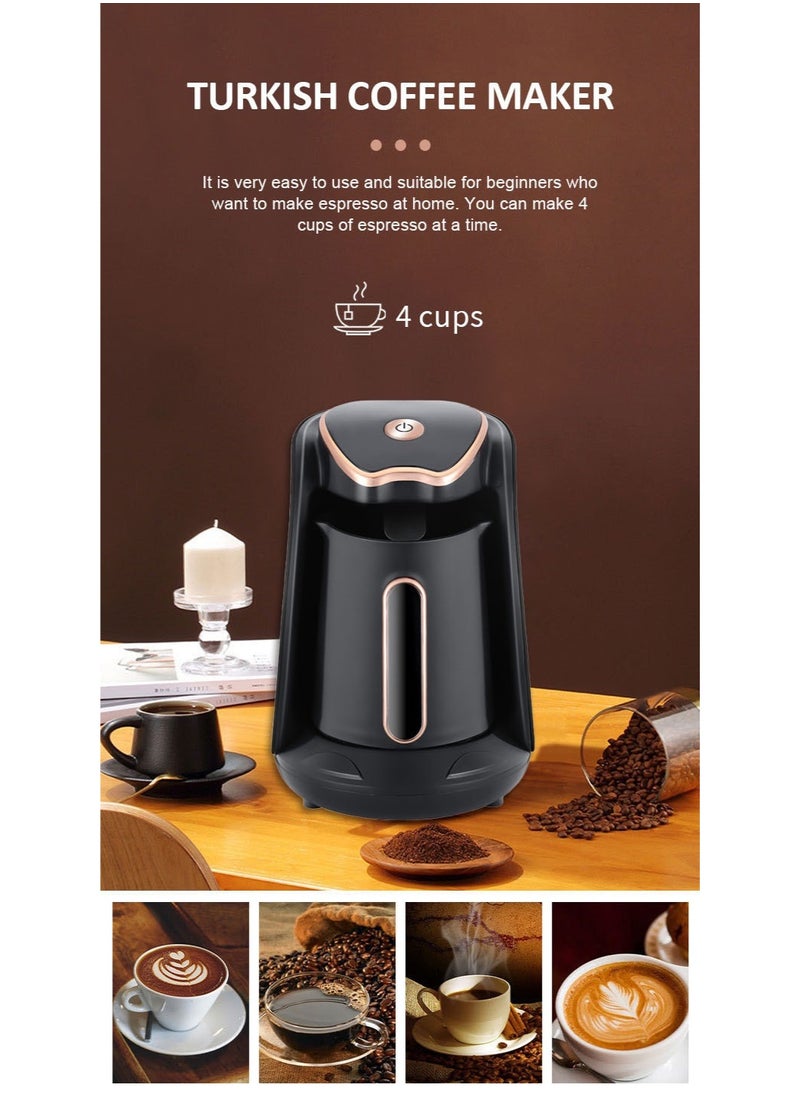 Turkish Coffee Maker, 600W, 300ml Electric Coffee Pot, 4 cups of coffee, one button operation, easy to clean, Black