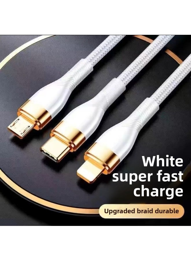 Data Cable Super Fast Charging Three-in-one-to-three Charging Cable Is Suitable For Apple For Huawei Android Typec Interface-Color:White *800w*standard Fast Charging*useable-1.3m