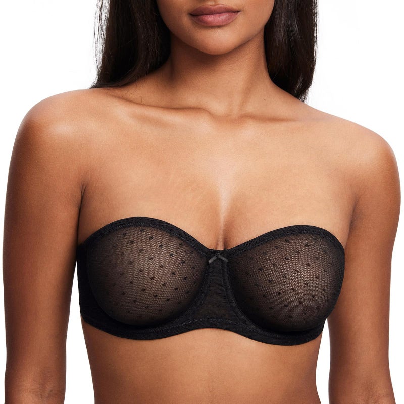 DOBREVA Women's Mesh Strapless Bra Sheer Unlined See Through Underwire Bras Plus Size Black 38DD - Image 2