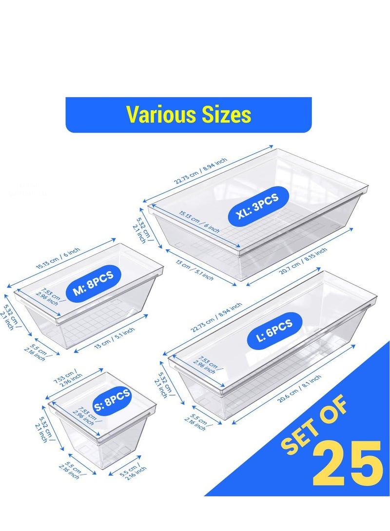 Arabest 25 Pack Clear Plastic Drawer Organizer Set,4 Size Small Storage Containers for Organizing Jewelry,Utensil,Junk,Tea,Makeup,Shallow Drawer Organizers Tray Suitable for Office,Desk,Bathroom,Vanity,Kitchen  - Image 2