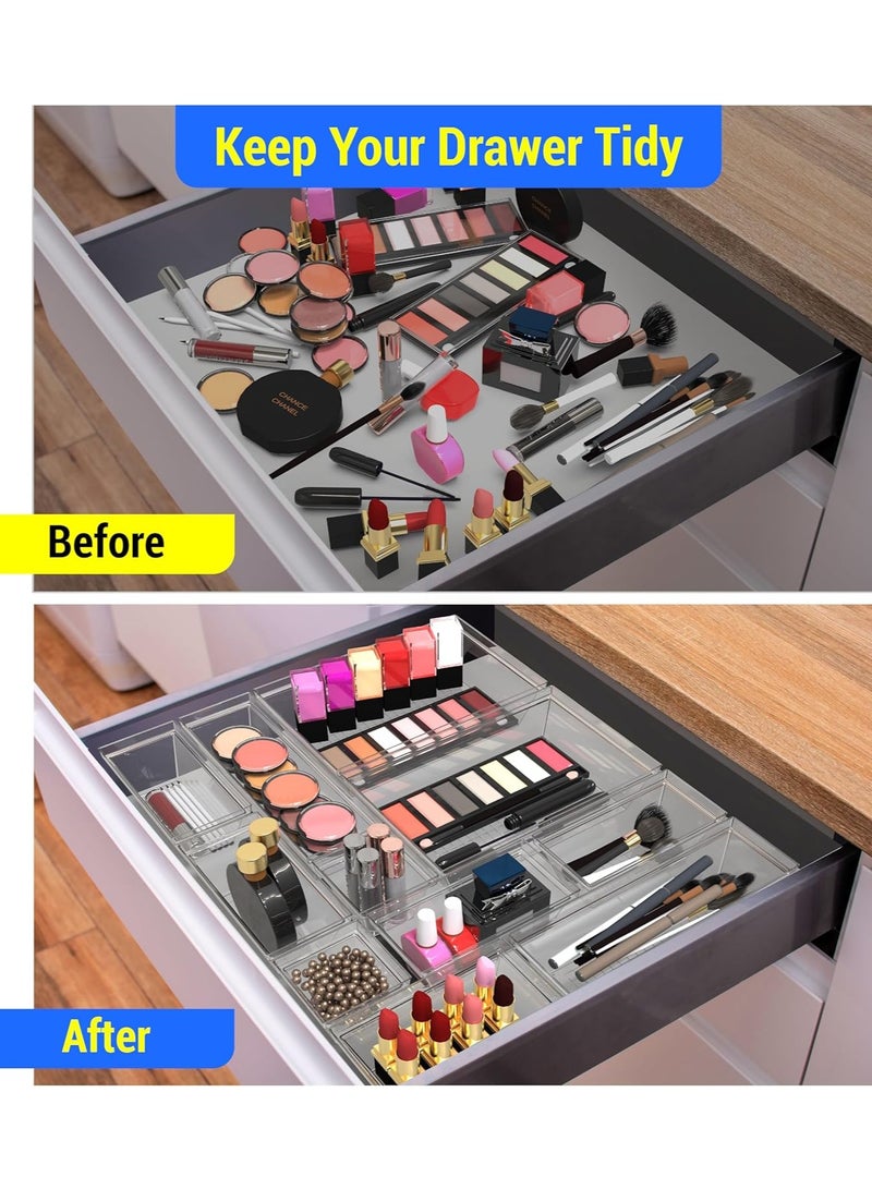 Arabest 25 Pack Clear Plastic Drawer Organizer Set,4 Size Small Storage Containers for Organizing Jewelry,Utensil,Junk,Tea,Makeup,Shallow Drawer Organizers Tray Suitable for Office,Desk,Bathroom,Vanity,Kitchen  - Image 4