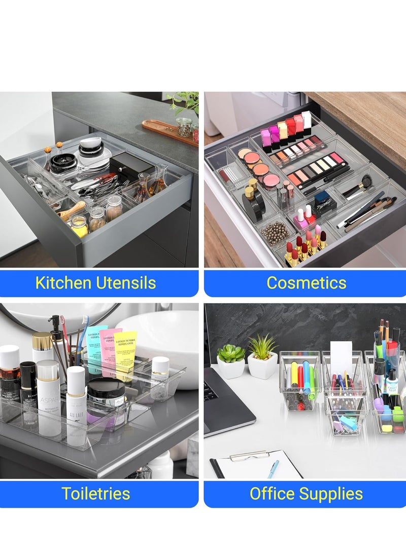 Arabest 25 Pack Clear Plastic Drawer Organizer Set,4 Size Small Storage Containers for Organizing Jewelry,Utensil,Junk,Tea,Makeup,Shallow Drawer Organizers Tray Suitable for Office,Desk,Bathroom,Vanity,Kitchen  - Image 5