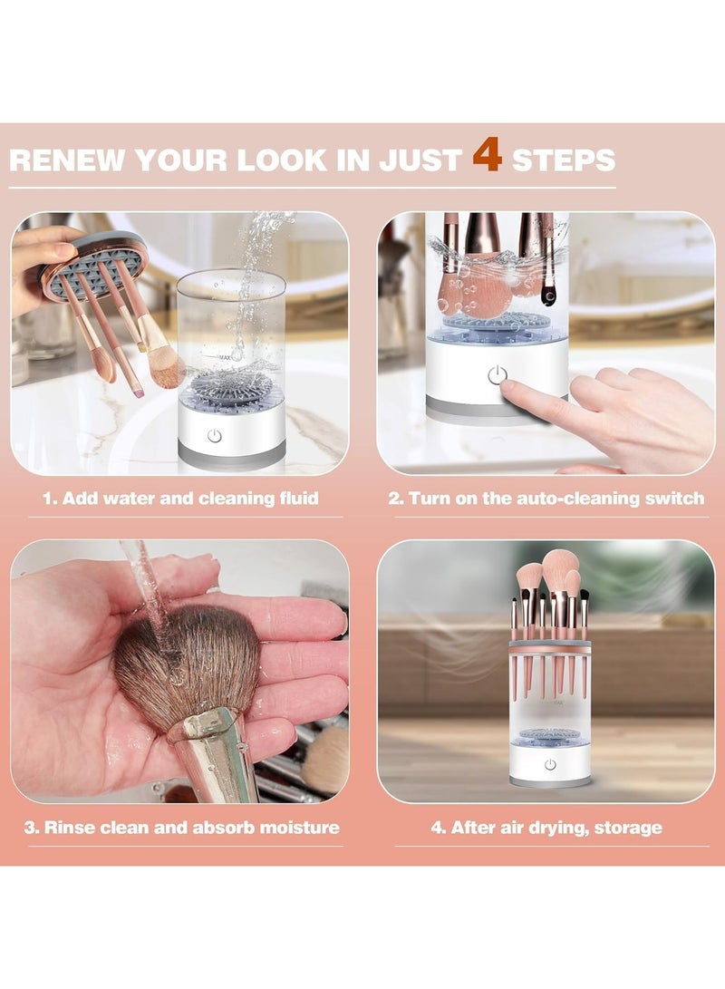 منظف ​​فرش المكياج الكهربائي، آلة تنظيف فرش المكياج مع حصيرة تنظيف الفرش، منظف فرش التجميل الأوتوماتيكي، أدوات فرش المكياج لجميع أحجام مجموعة فرش مكياج التجميل، هدية للنساء والزوجة والصديقات - Image 5
