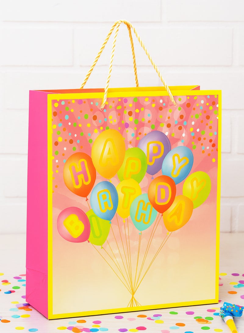 Toshionics Happy Birthday Gift Bags with Handles 12 Pcs – Medium Size Party Favor Bags Bulk for Kids & Adults – Glossy Durable Cardboard Gift Bags for Birthdays, Baby Shower, Anniversary, Party Supplies – 26x12x32cm (Model EST-3338M), Pink - Image 2