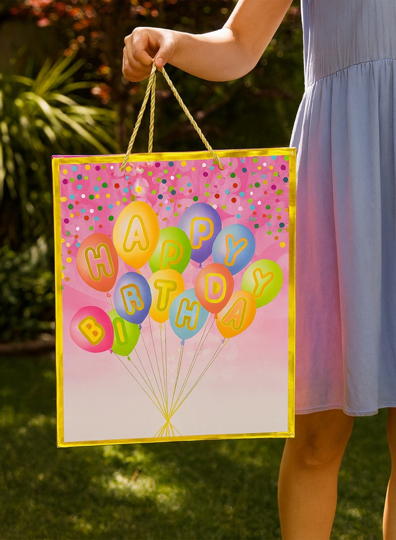 Toshionics Happy Birthday Gift Bags with Handles 12 Pcs – Medium Size Party Favor Bags Bulk for Kids & Adults – Glossy Durable Cardboard Gift Bags for Birthdays, Baby Shower, Anniversary, Party Supplies – 26x12x32cm (Model EST-3338M), Pink - Image 3